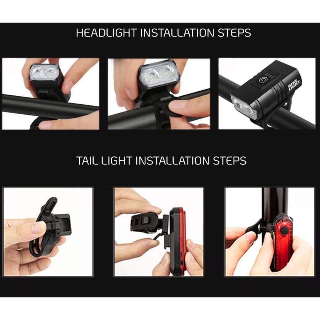 Kit éclairage vélo LED avant 1000 lumens et arrière USB 3/8