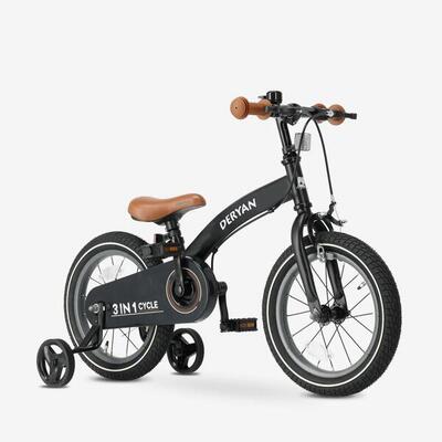Deryan 3-in-1 kinderfiets 12 inch - loopfiets - inc. zijwieltjes