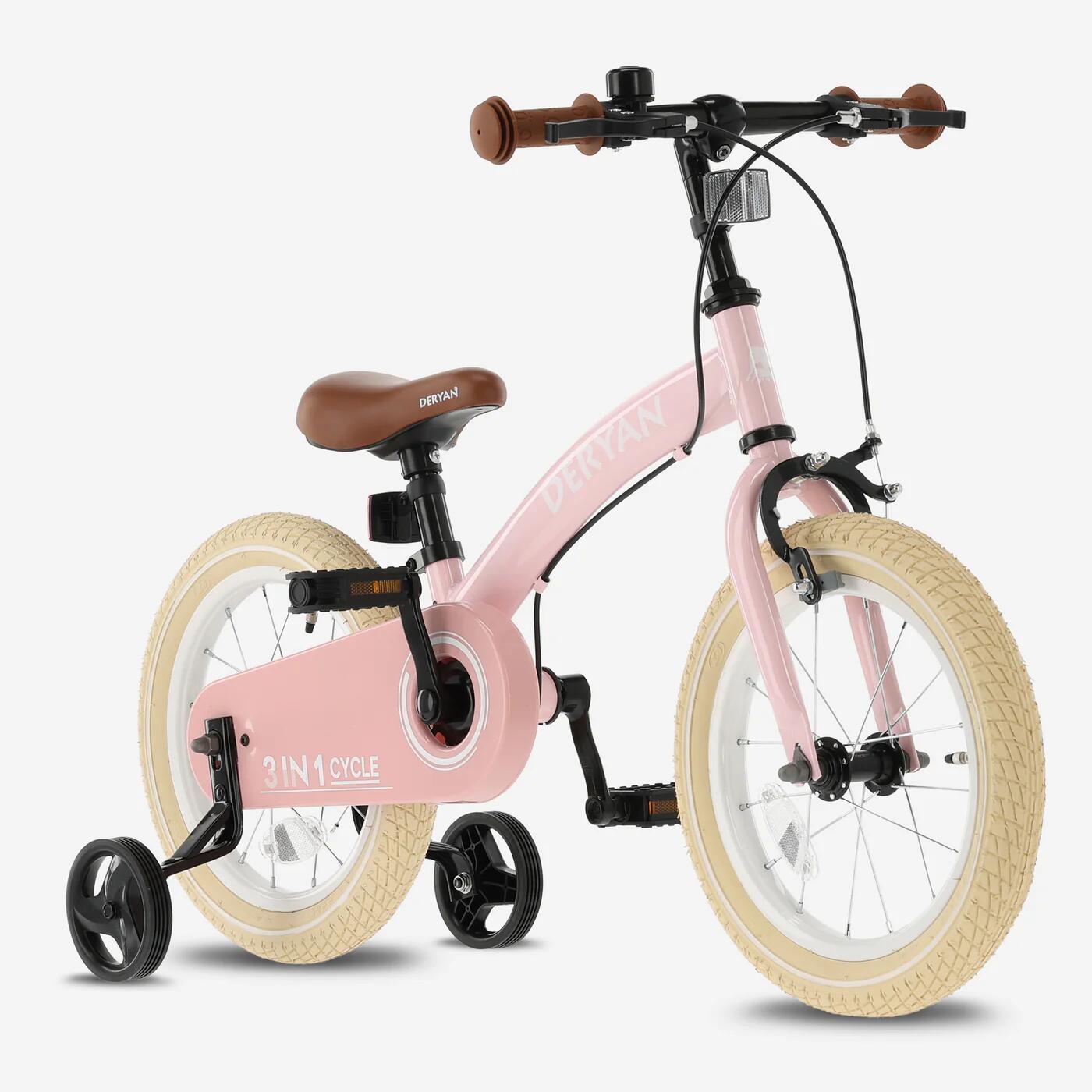 Deryan - Deryan Vélo Enfant 3-en-1 - 14 Inch - Draisienne - Incl. Roulettes - Vélo Enfant - Rose - 14" - Decathlon