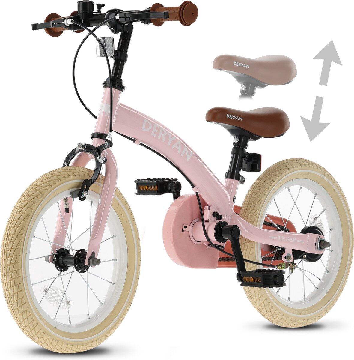 3-in-1 Kinderfahrrad 12 Zoll - Laufrad - Inklusive Stützräder - Rosa 6/8