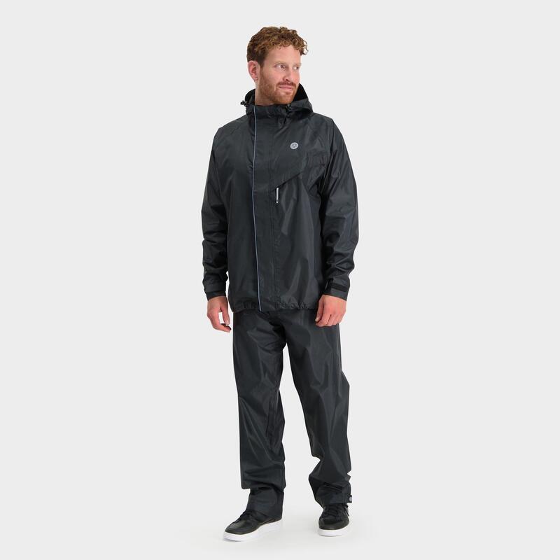 Costum de ploaie pentru ciclism Essential cu elemente reflectorizante negru