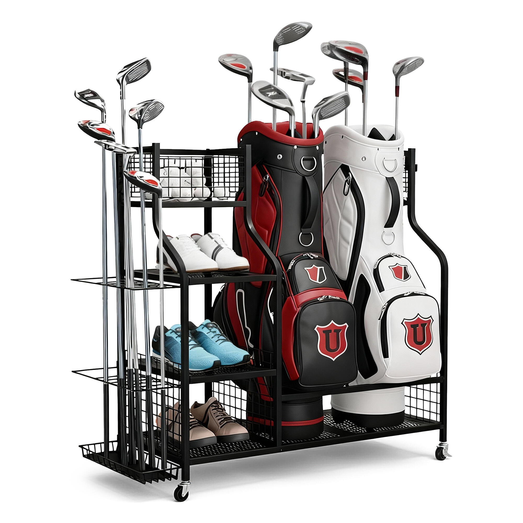 Everfit Golf Bag Storage Golf Storage Garage Organizer with Wheels