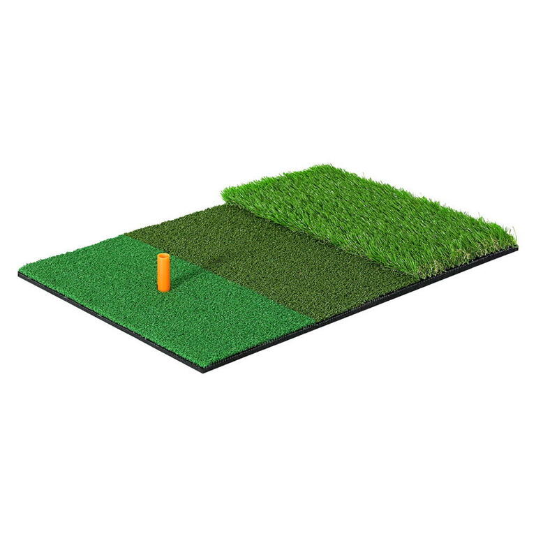 3-in-1 golf hitting mat with multiple turf textures