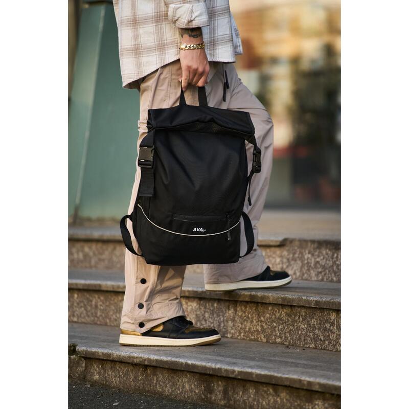 Rucsac urban AVA negru unisex impermeabil roll top 26 L reflectorizant