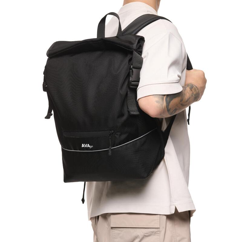 Rucsac urban AVA negru unisex impermeabil roll top 26 L reflectorizant