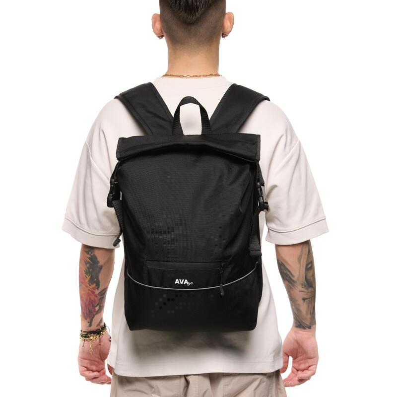 Rucsac urban AVA negru unisex impermeabil roll top 26 L reflectorizant