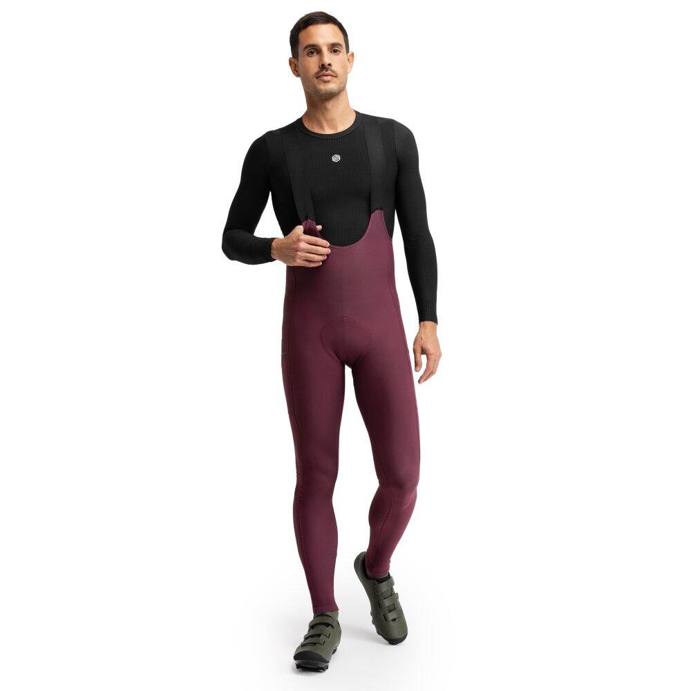Men Cycling 's gravel thermal bib tights Apalache Burgundy Red
