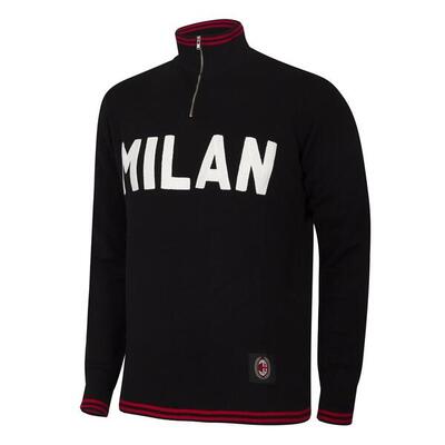Trui - heren - ac milan 1960 - geborduurd - hallf zip - zwart