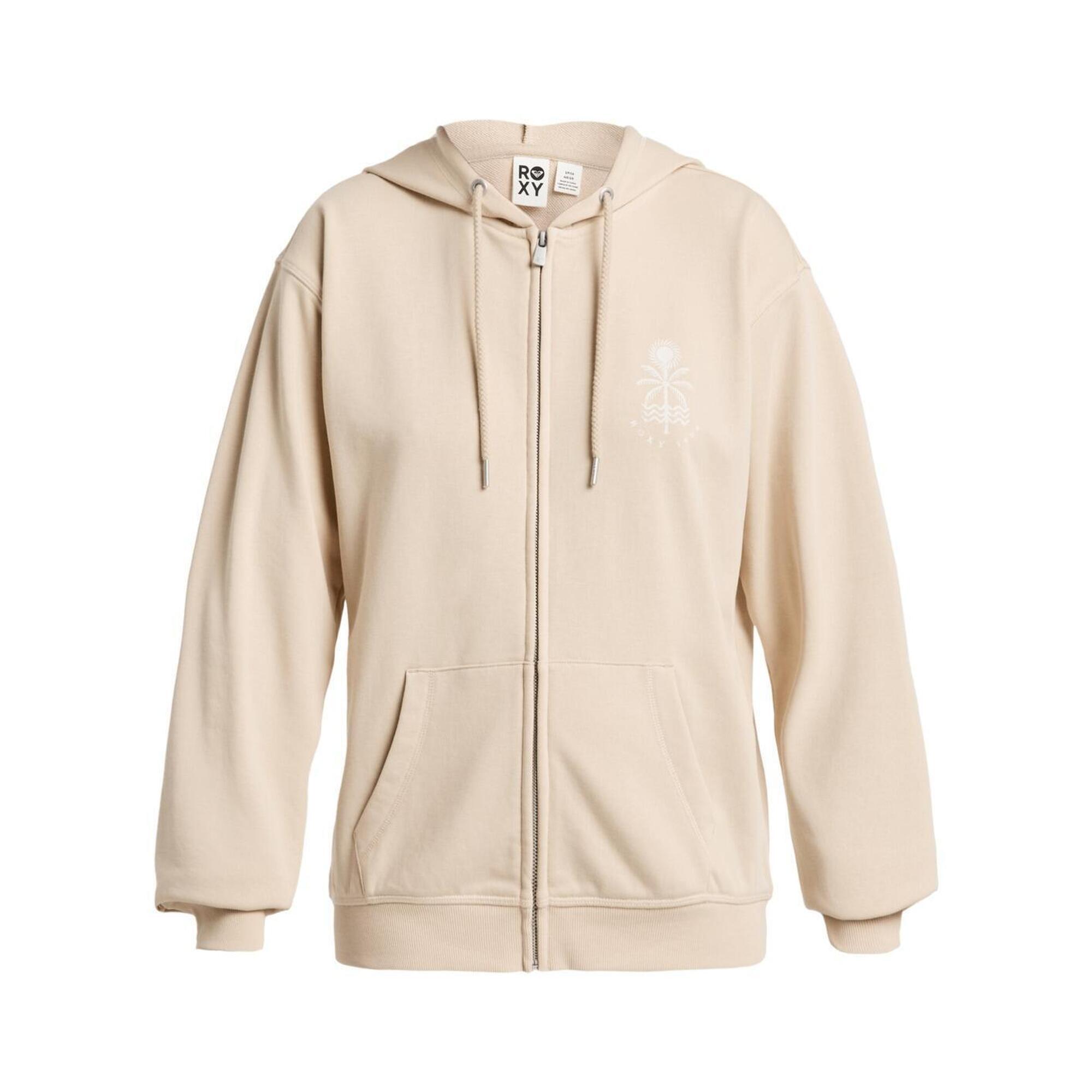 Roxy - Sweat À Capuche Zippé Surf Stoked Zip Terry Beige Femme - Sweat Zippé - Beige - Decathlon