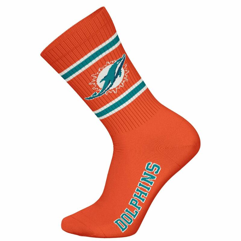 NFL Miami Dolphins 3-Pack Soft Cotton Crew Socks | 43/46 Teal/White/Orange 3/4