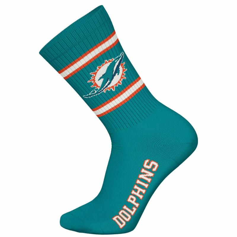 NFL Miami Dolphins 3-Pack Soft Cotton Crew Socks | 43/46 Teal/White/Orange 2/4