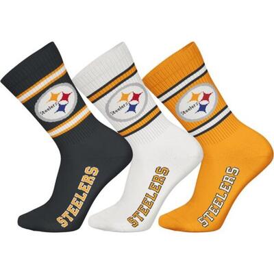 Nfl pittsburgh steelers 3-pack soft cotton crew socks | 43/46 black/white/yellow
