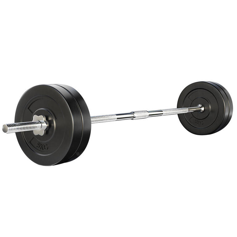 Everfit 28kg barbell set with weight plates and lifting bench