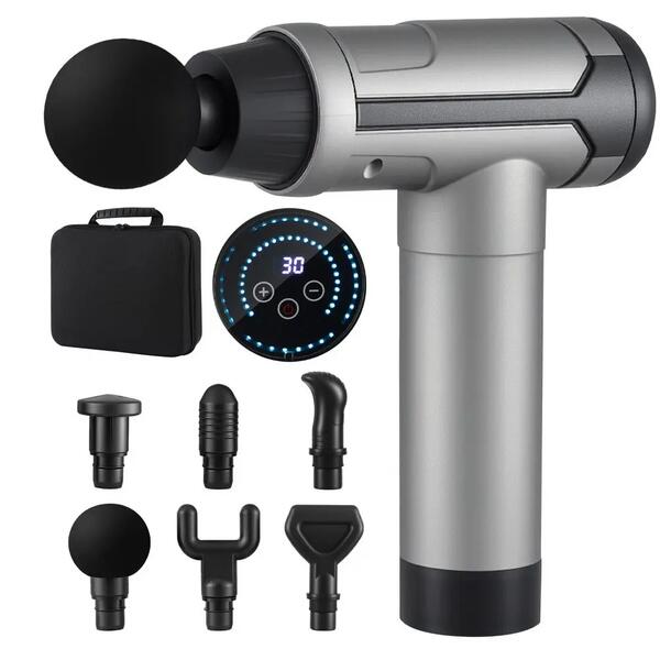 Handheld percussion massage gun with interchangeable heads