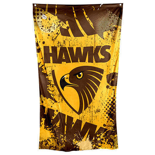 AFL Wall Flag Cape - Hawthorn Hawks - 100cm x 70cm - Steel Eyelet For Hanging