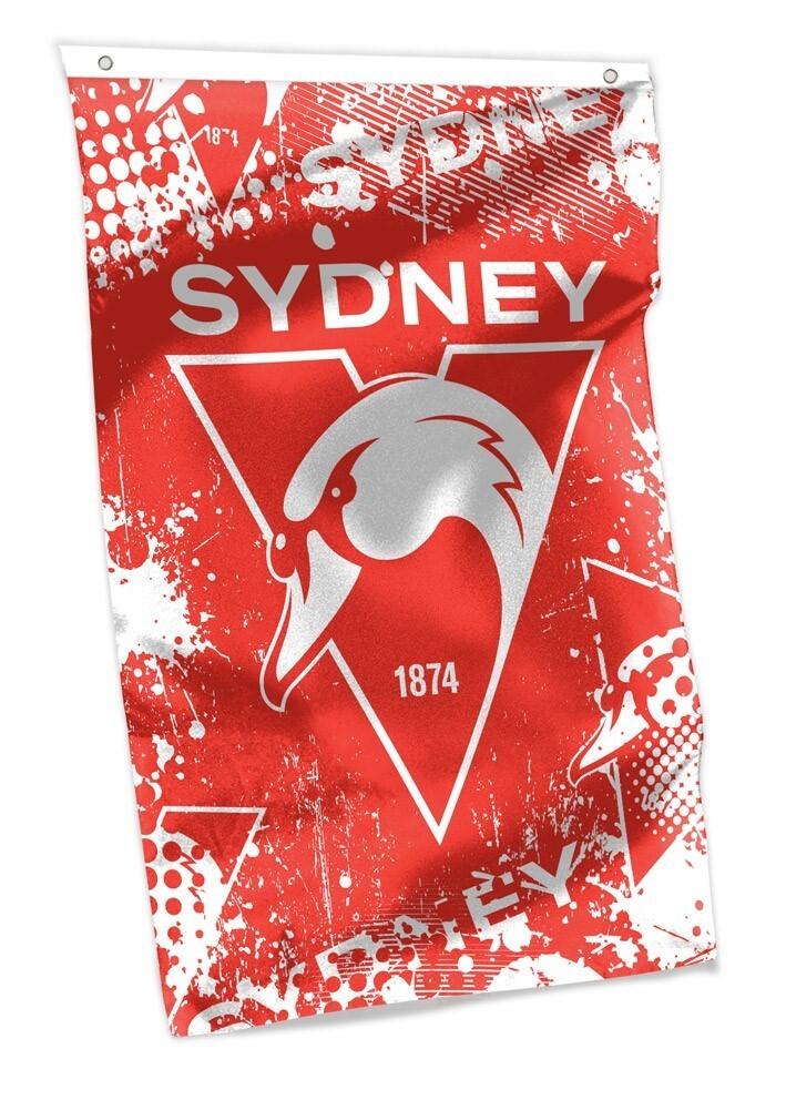 AFL Wall Flag Cape - Sydney Swans - 100cmx70cm - Steel Eyelet For Hanging