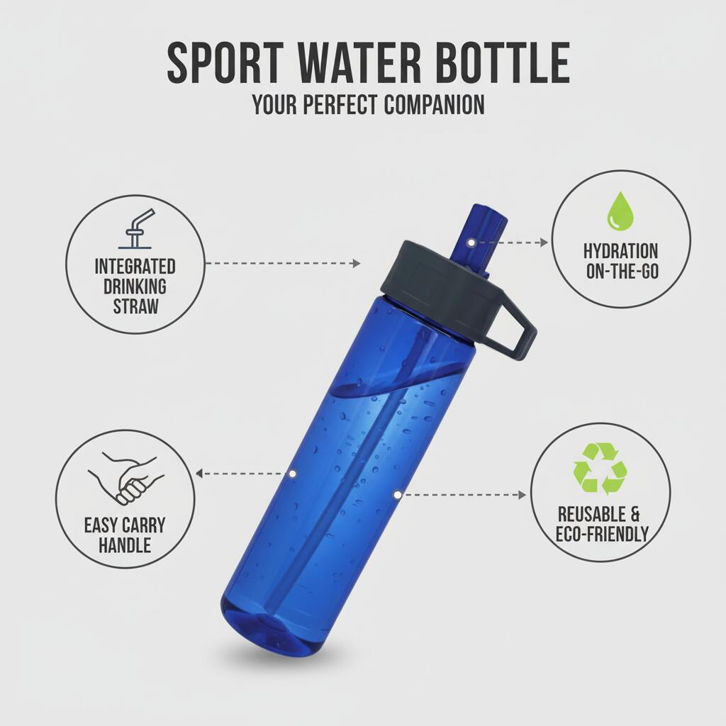 Trinkflasche BPA Frei Flasche für Sport Freizeit 0,75 L mit Trinkhalm 3/6