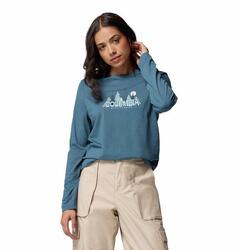 Tee Shirt en Coton Columbia "RUBY SPRINGS GRAPHIC LONG SLEEVE TEE" Bleu XS