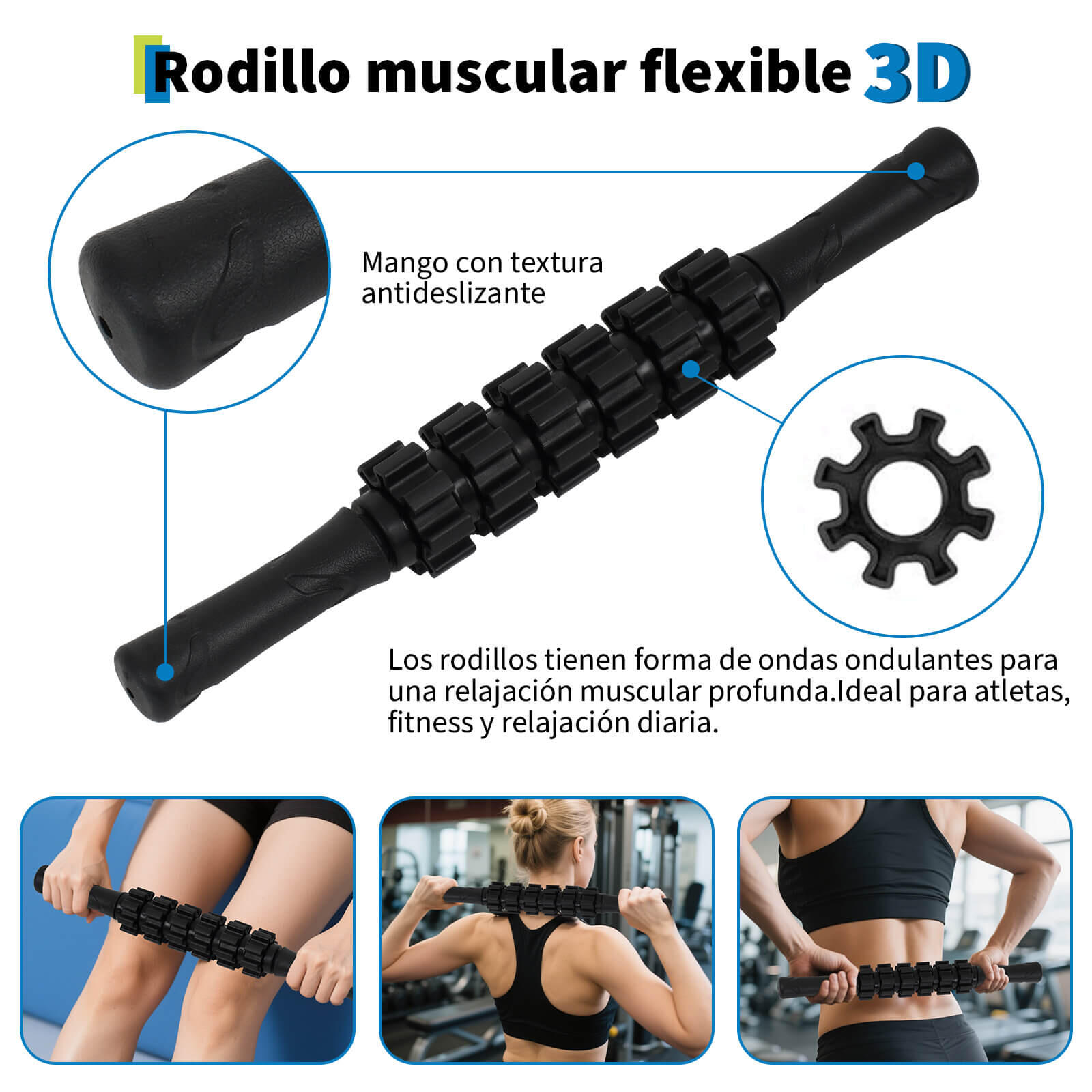 Foam Roller Kit 7-en-1, Kit de Rodillo Masaje Muscular para Relajación Muscular 3/4