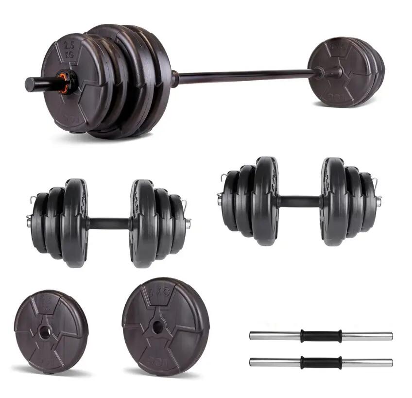 Set haltera si gantere reglabile de 20 KG, 2 bare de 40 cm, bara de 150 cm,negru 1/2