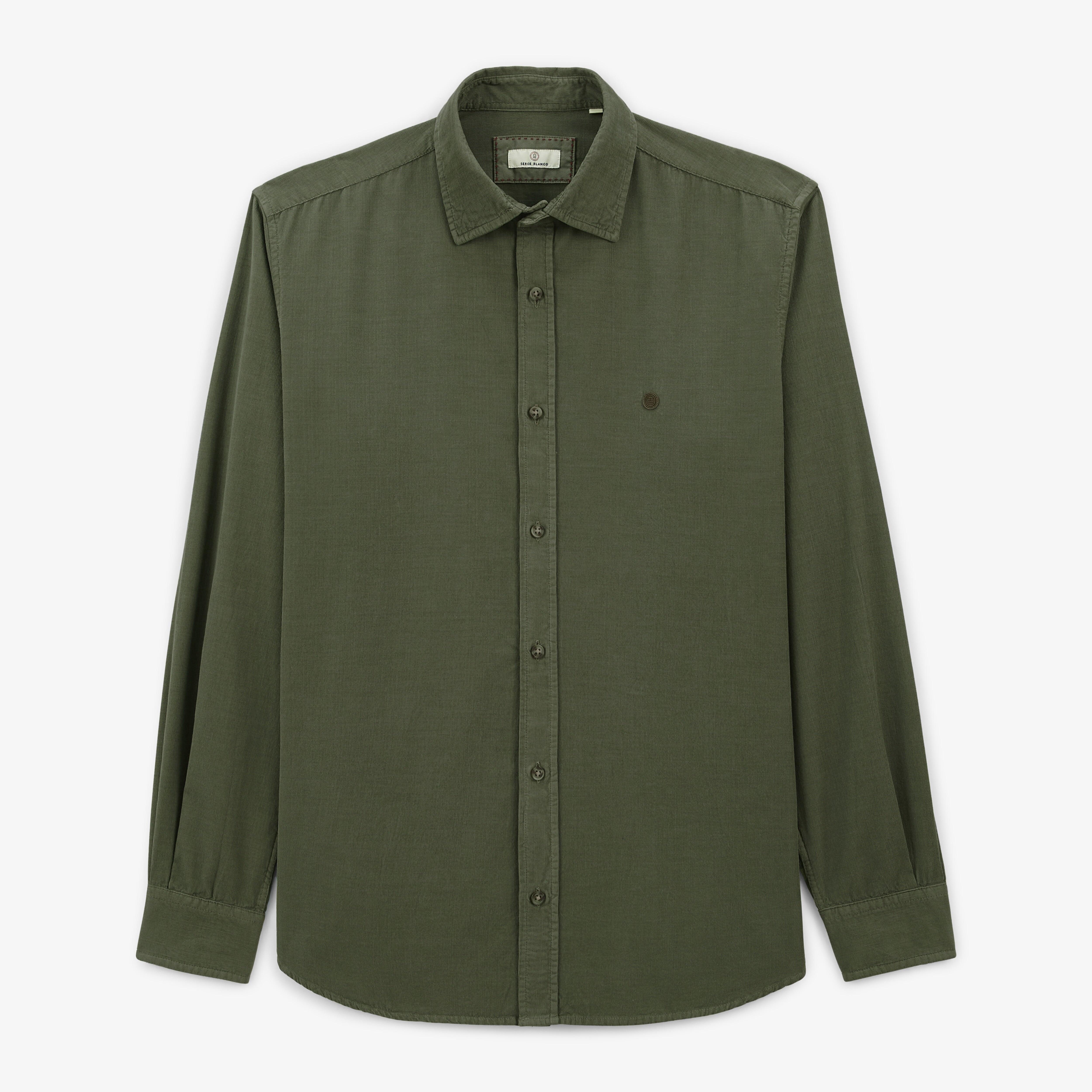 Serge Blanco - Chemise Charles En Velours À Manches Longues Vert Kaki - Chemise Manches Longues - Vert - Decathlon