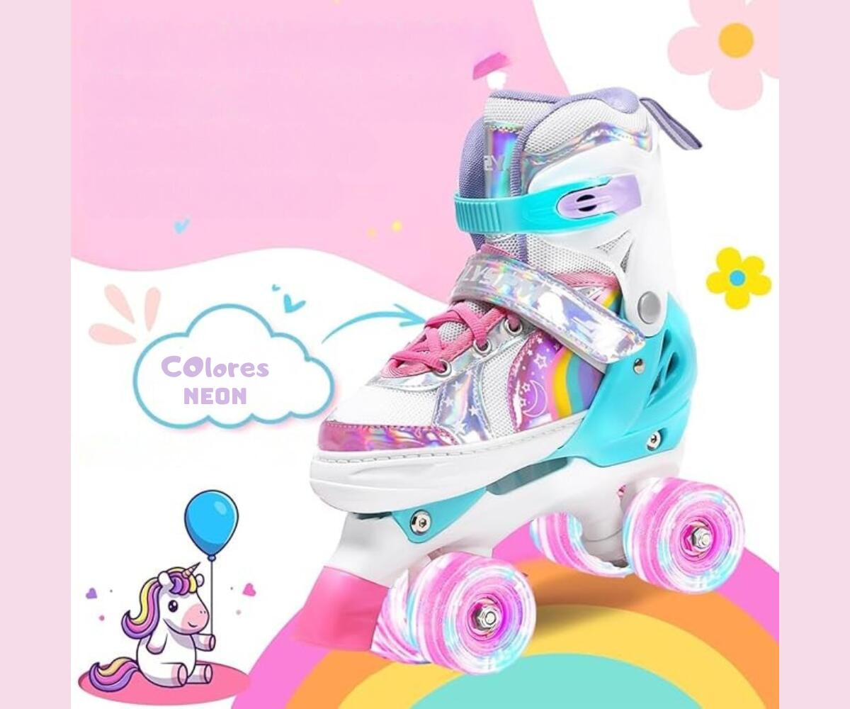Patins Glitter ATAA 4 rodas para meninas com 4 posições ajustáveis, tamanho M (3 2/7