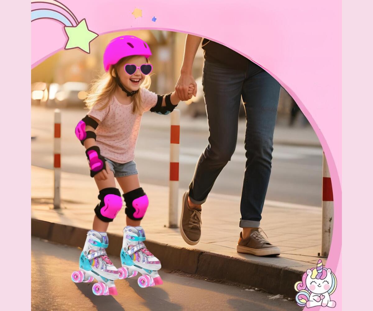 Patins Glitter ATAA 4 rodas para meninas com 4 posições ajustáveis, tamanho M (3 5/7