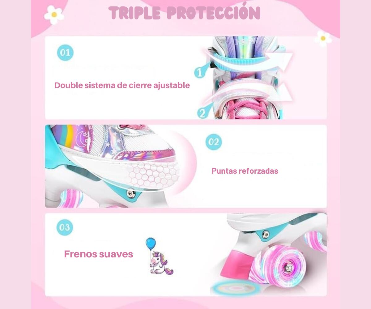 Patins Glitter ATAA 4 rodas para meninas com 4 posições ajustáveis, tamanho M (3 4/7