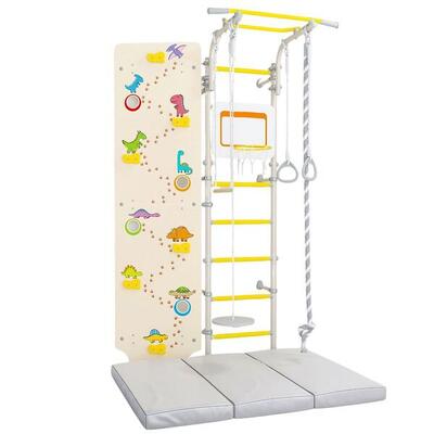 Kinderen gymnastiek sportraam met klimmuur en mat kometa next 1 dino wit/geel