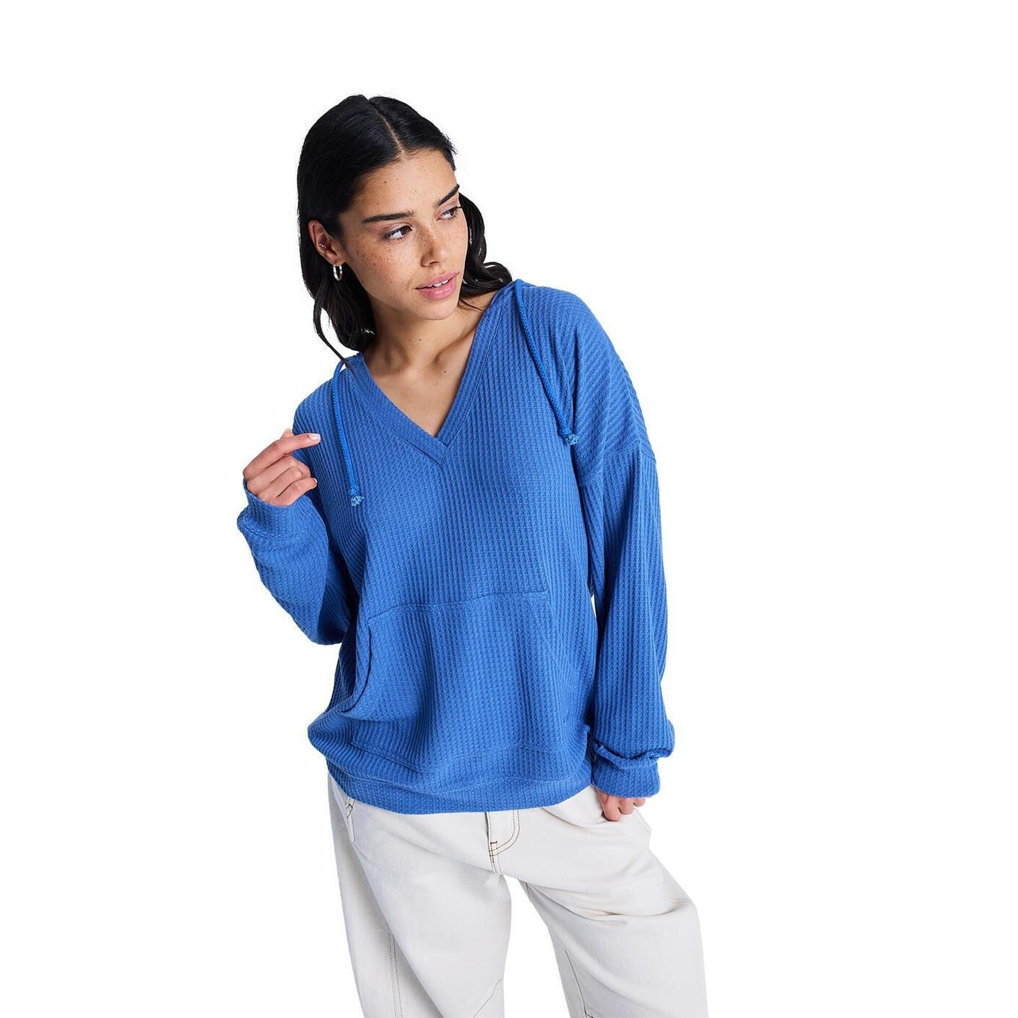 Roxy - Sweat À Capuche Oversize En Tricot Ocean Drive Bleu Femme - Sweat-shirt - Bleu - Decathlon
