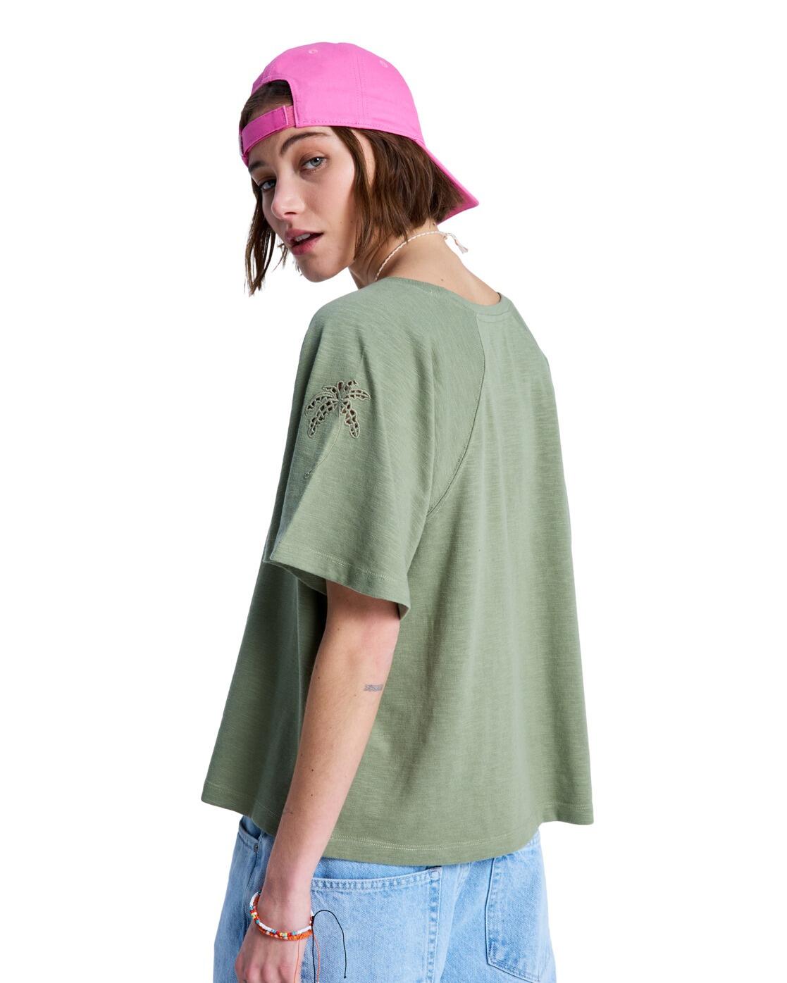 T-shirt à manches courtes TIME FOR PALM TREE Vert Femme 2/4