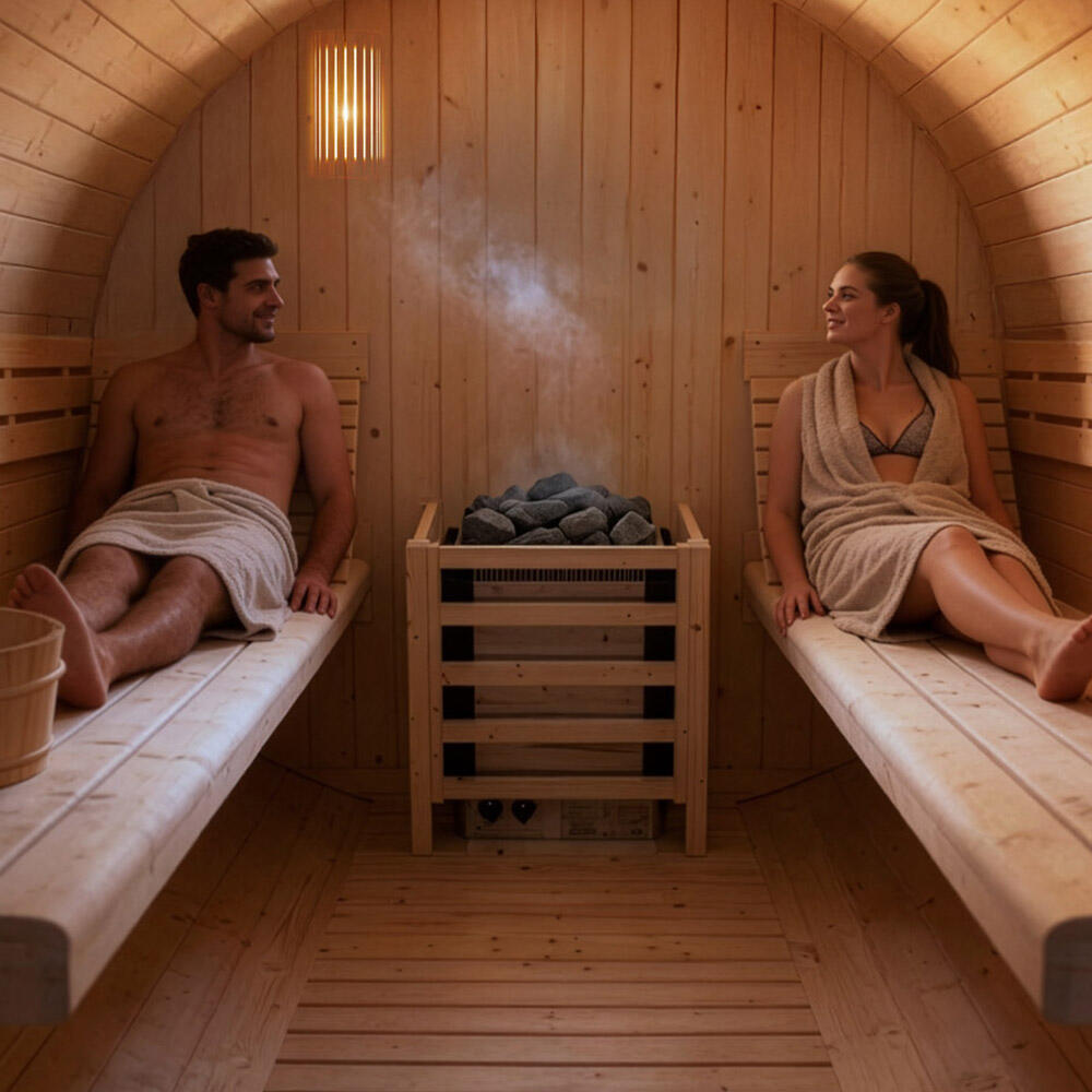 Sauna zewnętrzna beczkowa LAHTI DELUXE L – 195 x 220 cm dla 4 osób 5/7