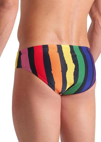 Slip de bain homme Arena Let It Beat - Noir à rayures arc‑en‑ciel - Taille 30