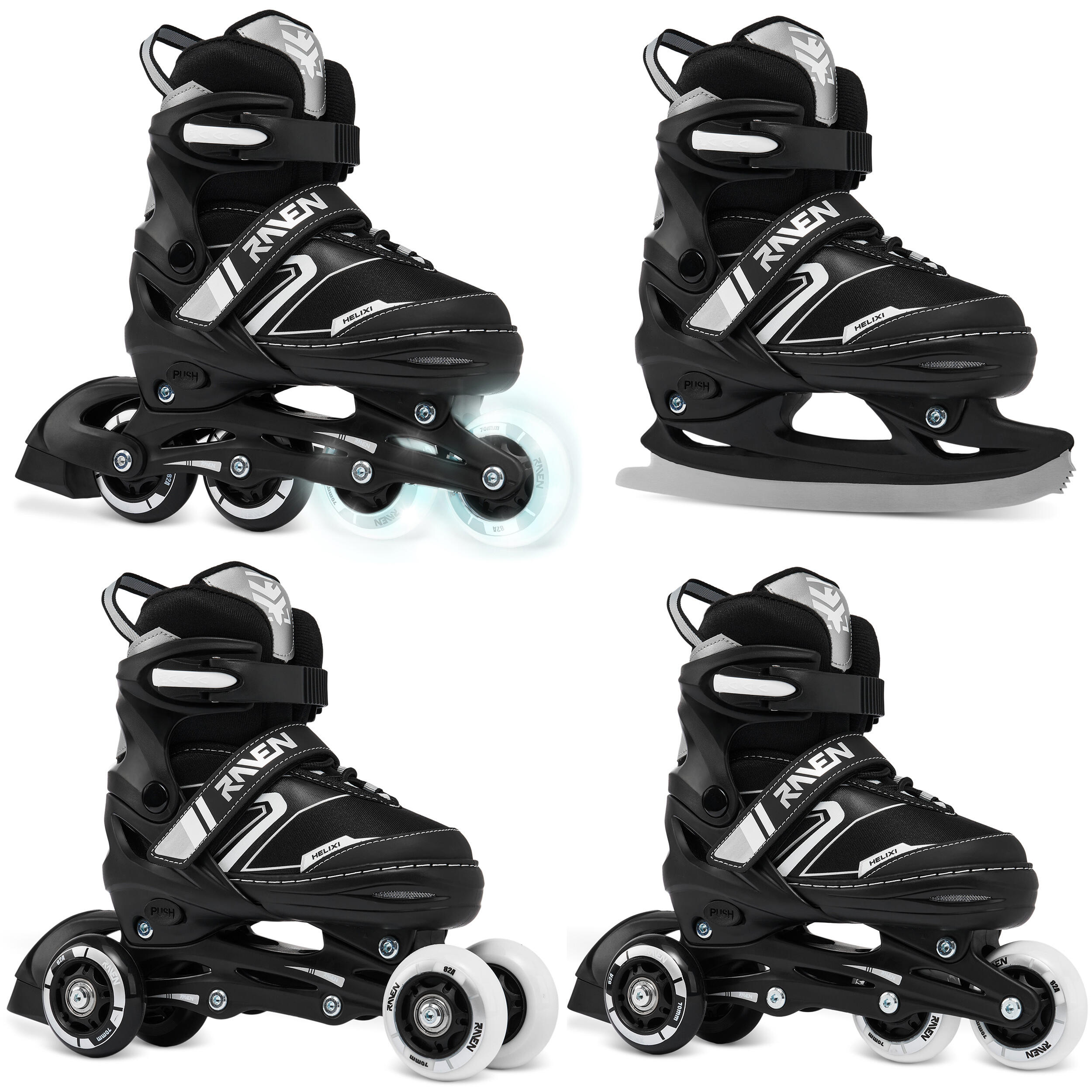 Raven - Patins À Roulettes 4in1 Roues Réglables Helixi Led - Rollers En Ligne - Gris|noir - Decathlon