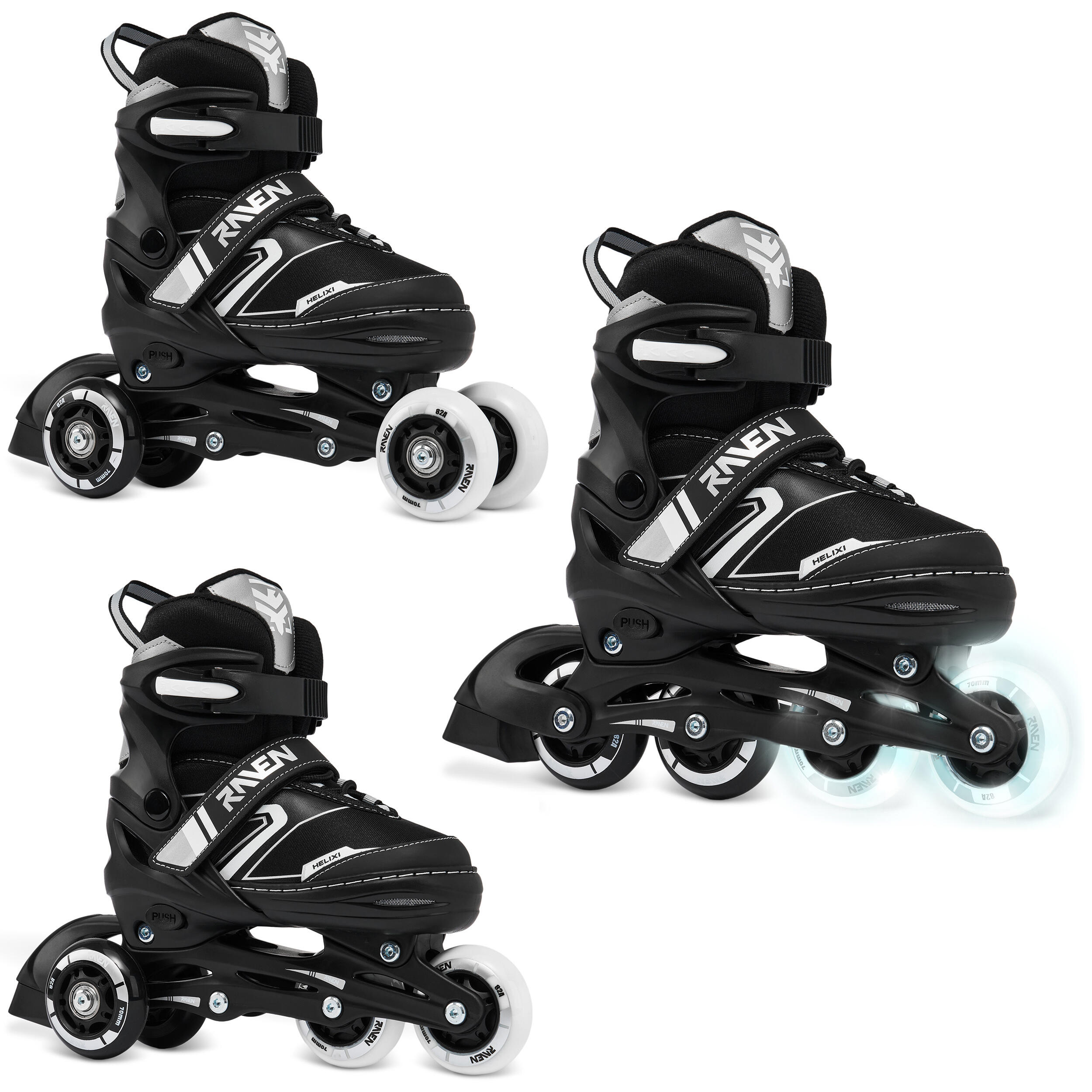 Raven - Patins À Roulettes 3en1 Réglable Raven Helixi Roues Led - Rollers En Ligne - Gris|noir - 38/42 - Decathlon