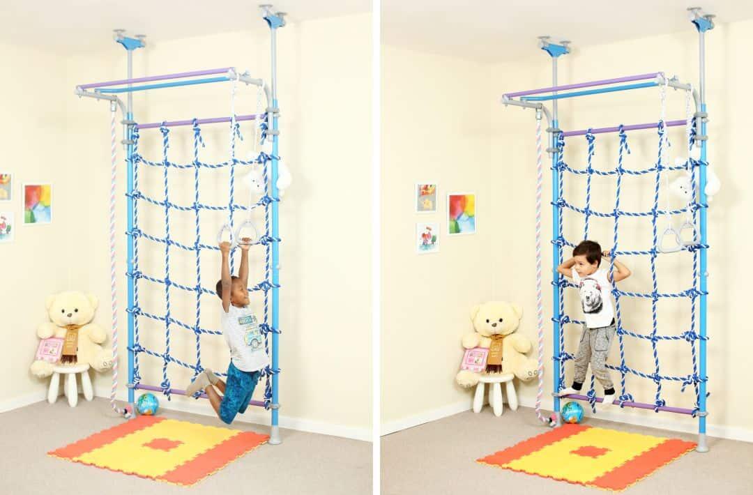 Enfants Sport Filet de grimpe avec barre de traction Wallbarz Nets Bleu 7/7