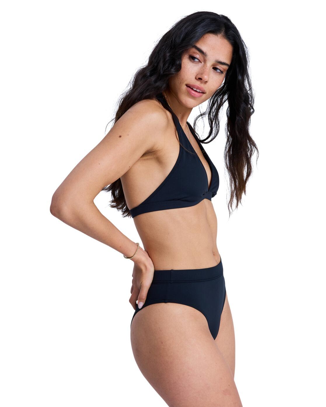 Braguitas de bikini de talle alto SOLID ESSENTIALS MODERATE HIGH LEG Negro Mujer 3/4