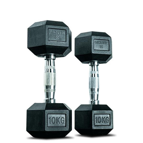 Manubri Palestra - Gomma Dura - Manubri Esagonali - Nero - 2 Pesi da 10 kg 1/7