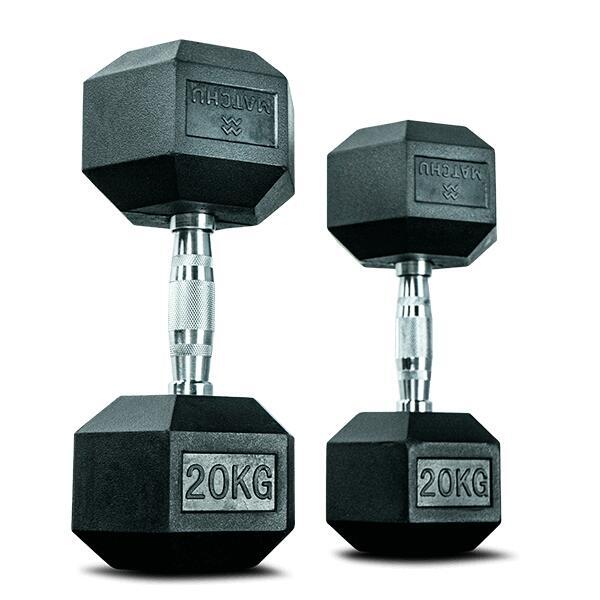 Hexa dumbbells set / Rubberen dumbbells - 2 x 20 kg -  zwart