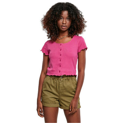 Dames-t-shirt urban classics cropped button up rib
