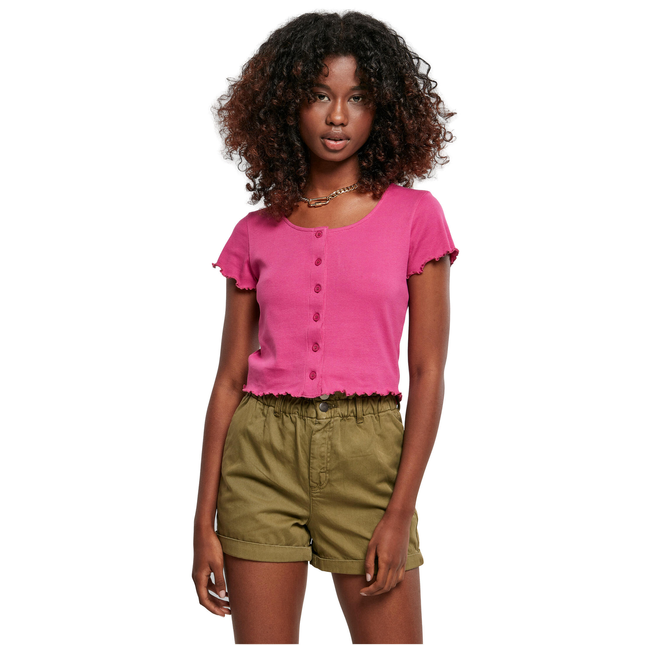Urban Classics - T-shirt Court Côtelé Boutonné Femme Urban Classics Gt - T-shirt Manches Courtes - Rose - Decathlon