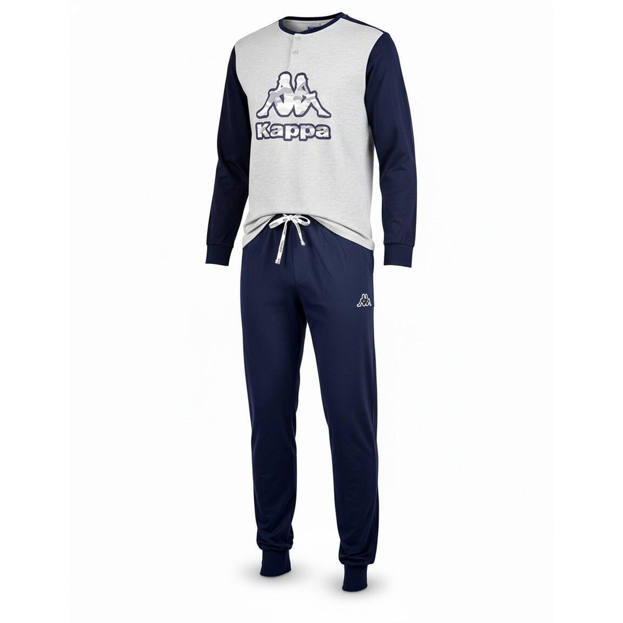Kappa - Kappa Pyjama Homme Long Coton - Caleçon - Bleu|gris - Decathlon