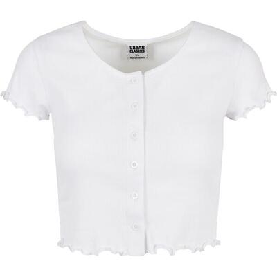 Dames-t-shirt urban classics cropped button up rib