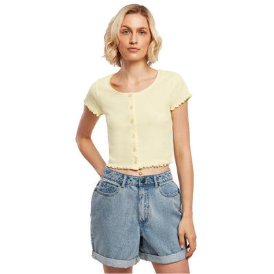 Dames-t-shirt urban classics cropped button up rib