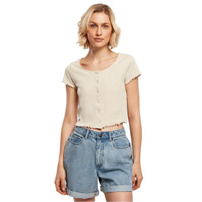 Dames-t-shirt urban classics cropped button up rib