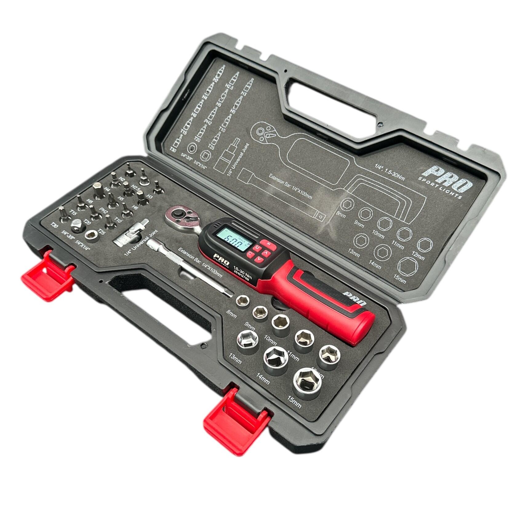 Momentsleutel Fiets 26-delig Set Digitaal 1,5-30 Nm 1/4" 3/8