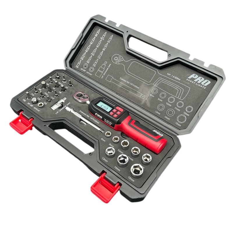 Set de chei dinamometrice – 26 de piese, digital, 1,5–30 Nm, 1/4"