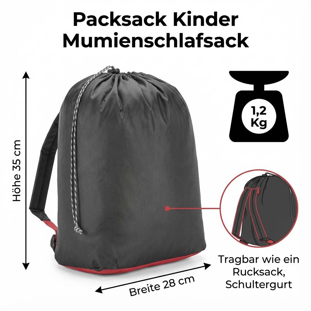 Mumienschlafsack Kinder Verstellbar 190 cm 1,2 kg Schlafsack 5/6