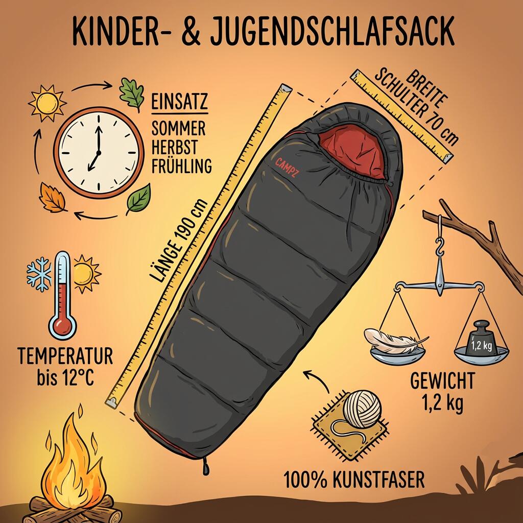 Mumienschlafsack Kinder Verstellbar 190 cm 1,2 kg Schlafsack 3/6