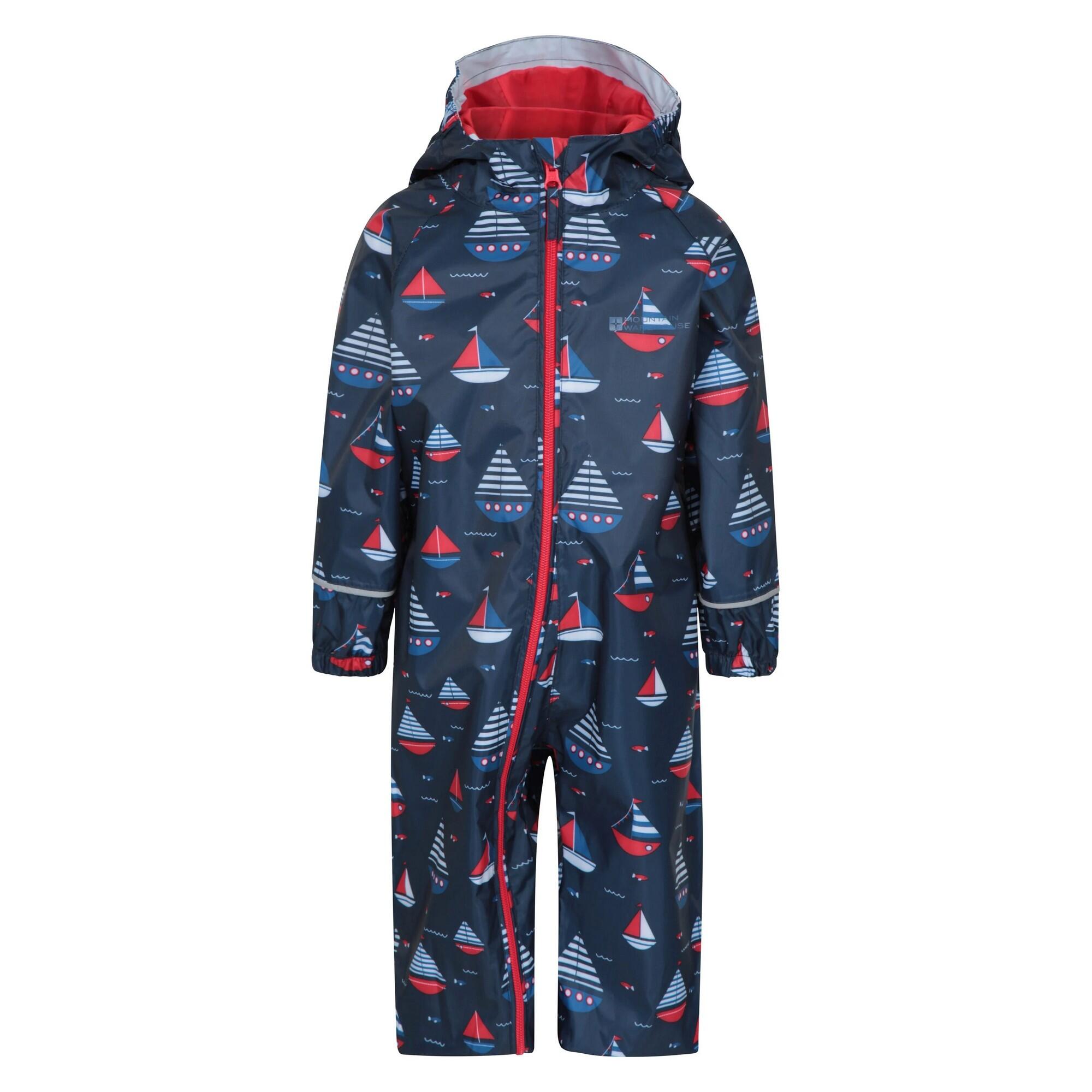 MOUNTAIN WAREHOUSE Childrens/Kids Puddle Printed Waterproof Rain Suit (Navy)